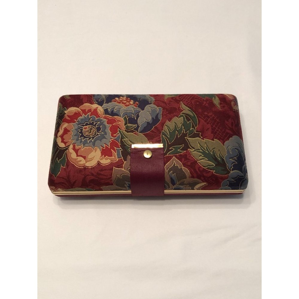 Vintage Blue Flower Cloth and Gold Tone Metal Jewelry Box/Travel Jewelry Box